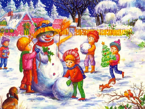 Деца правят снежен човек